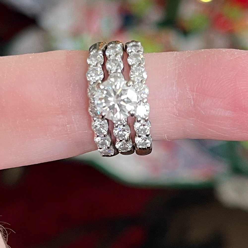 Wedding band set. Engagement ring and two diamond bands. Appraised at over $22k
